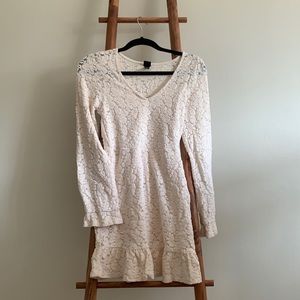 Cream 3D floral printed long sleeve dress
